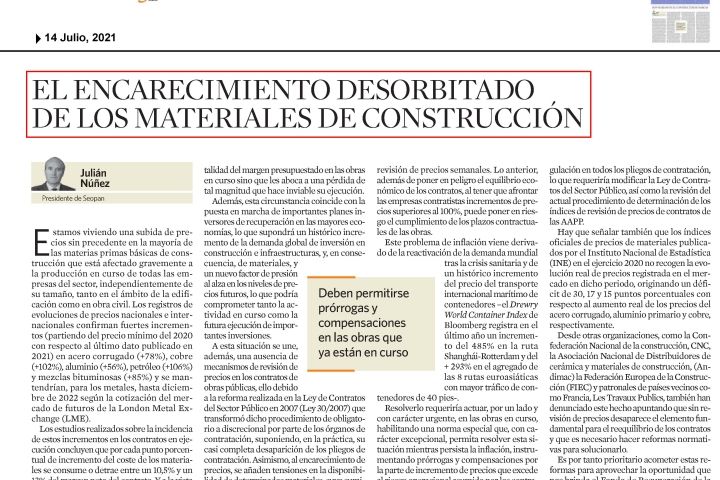 Subida de Precios en el sector de la construcción